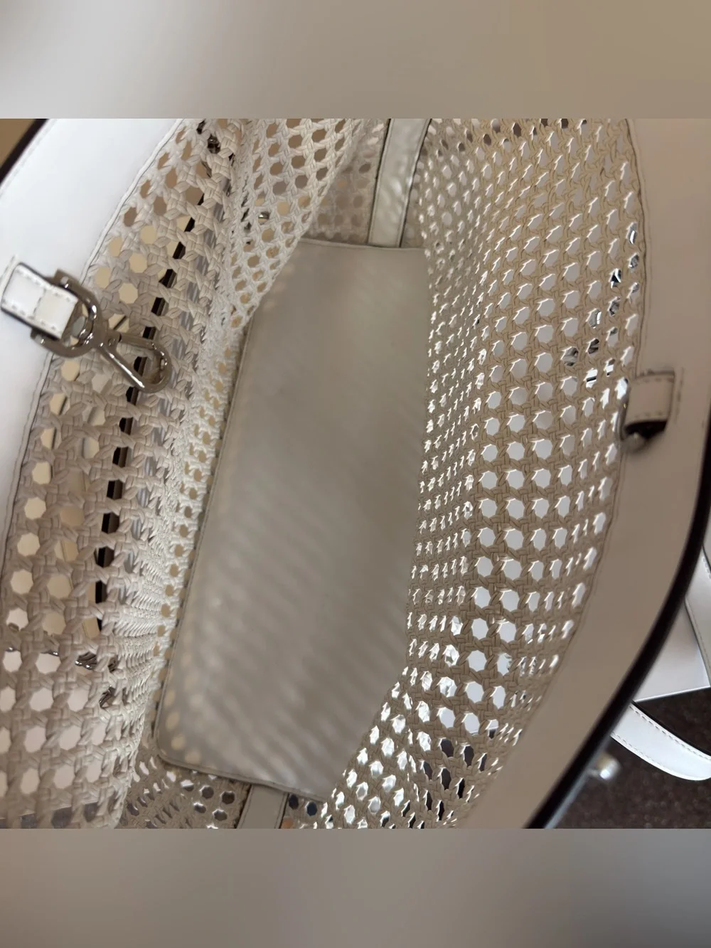 Michael Kors White Perforated Chain-Handle Tote